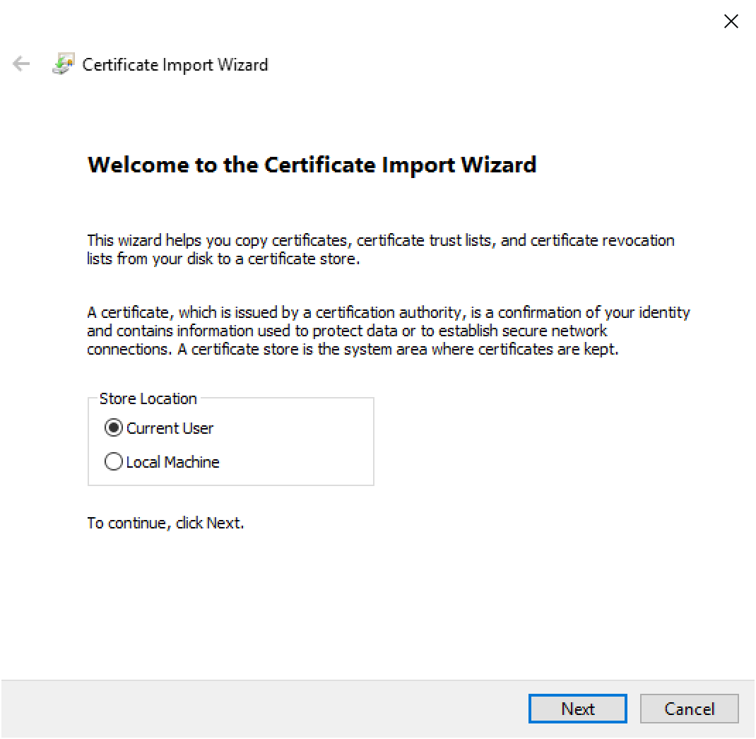 Windows Certificate Import Wizard